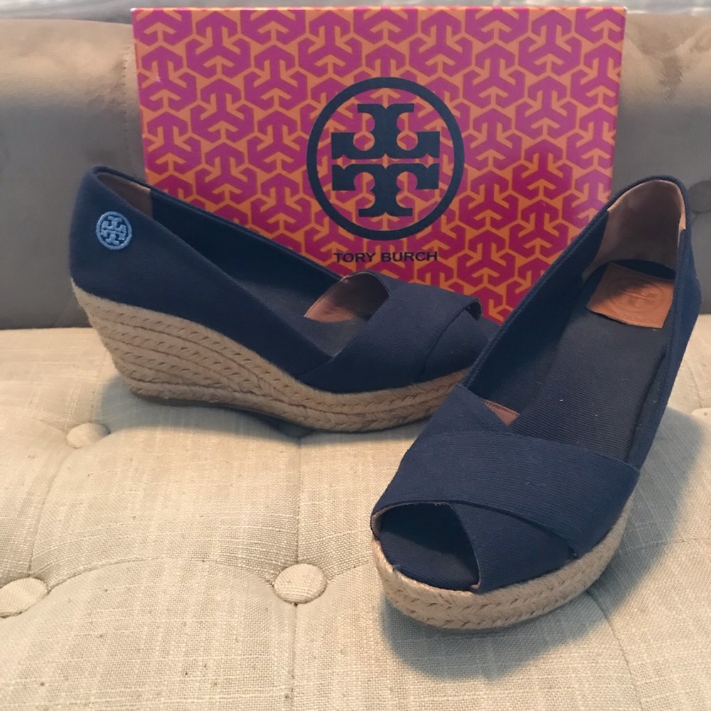 Tory Burch Navy Wedge Espadrille